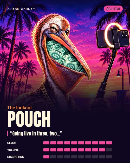 Pouch character card: the lookout, Clout 10 of 10, Volume 9 of 10, Discretion 1 of 10